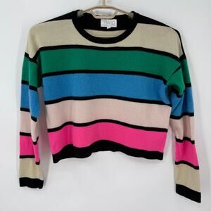 Threads of PRVLG 100% Cashmere Wide Stripe Sweater Boxy Cropped Size large